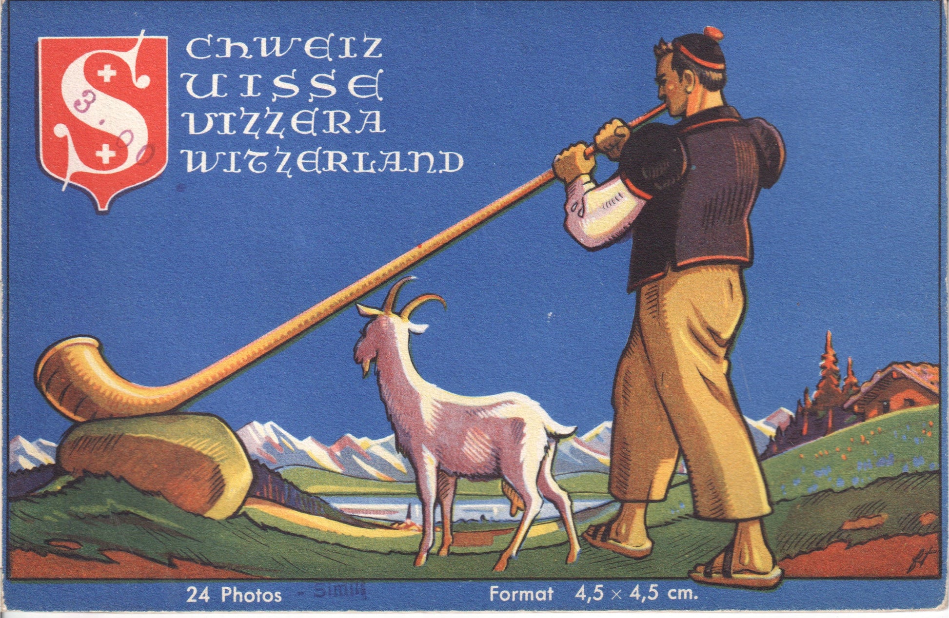 Vintage Swiss photo album cover featuring a shepherd and a goat in an alpine landscape. - Image: 2025-04-13-0014