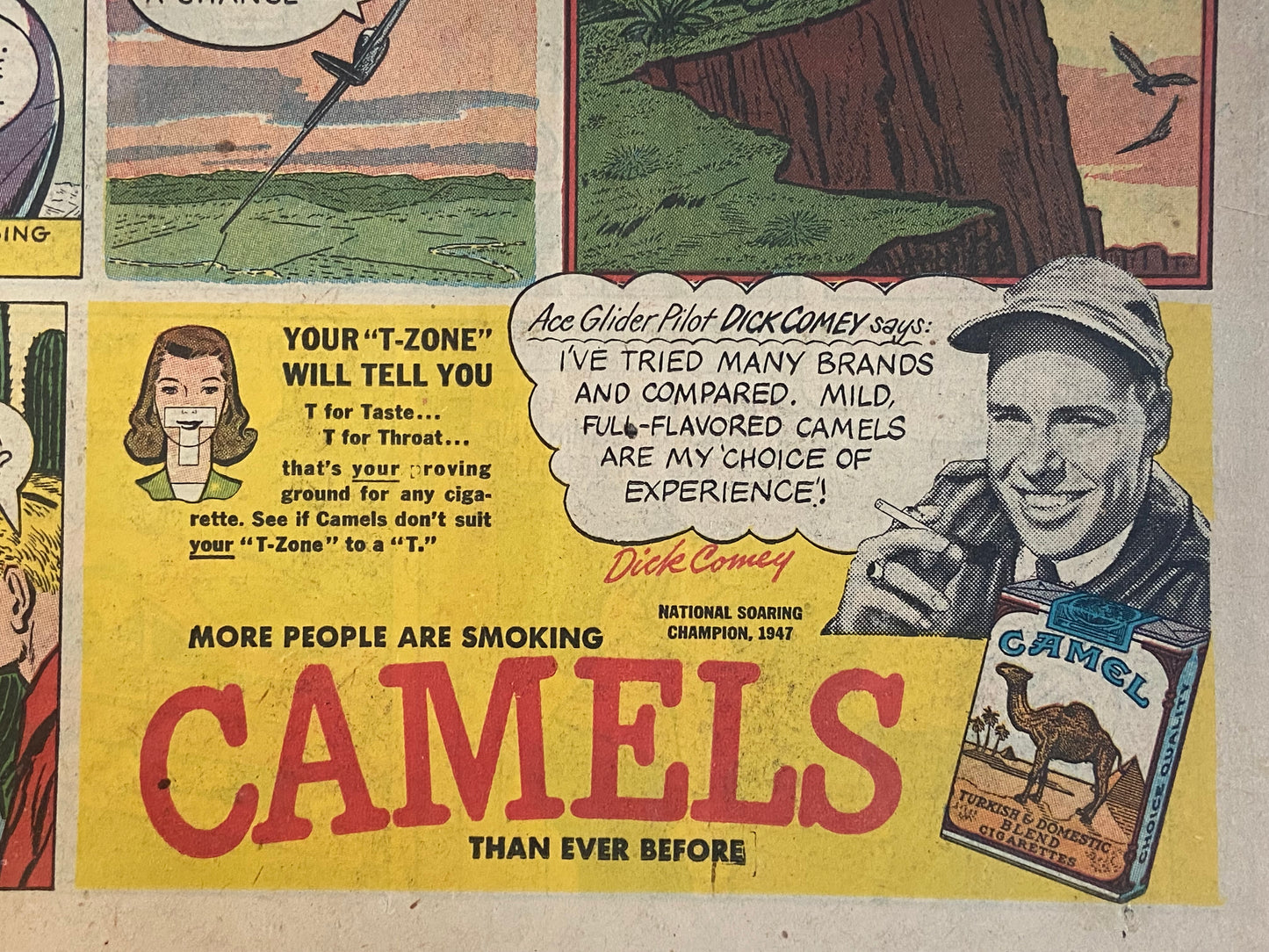 Vintage Camel Cigarettes advertisement featuring Dick Comey (File: F8IMG_1694.JPG)