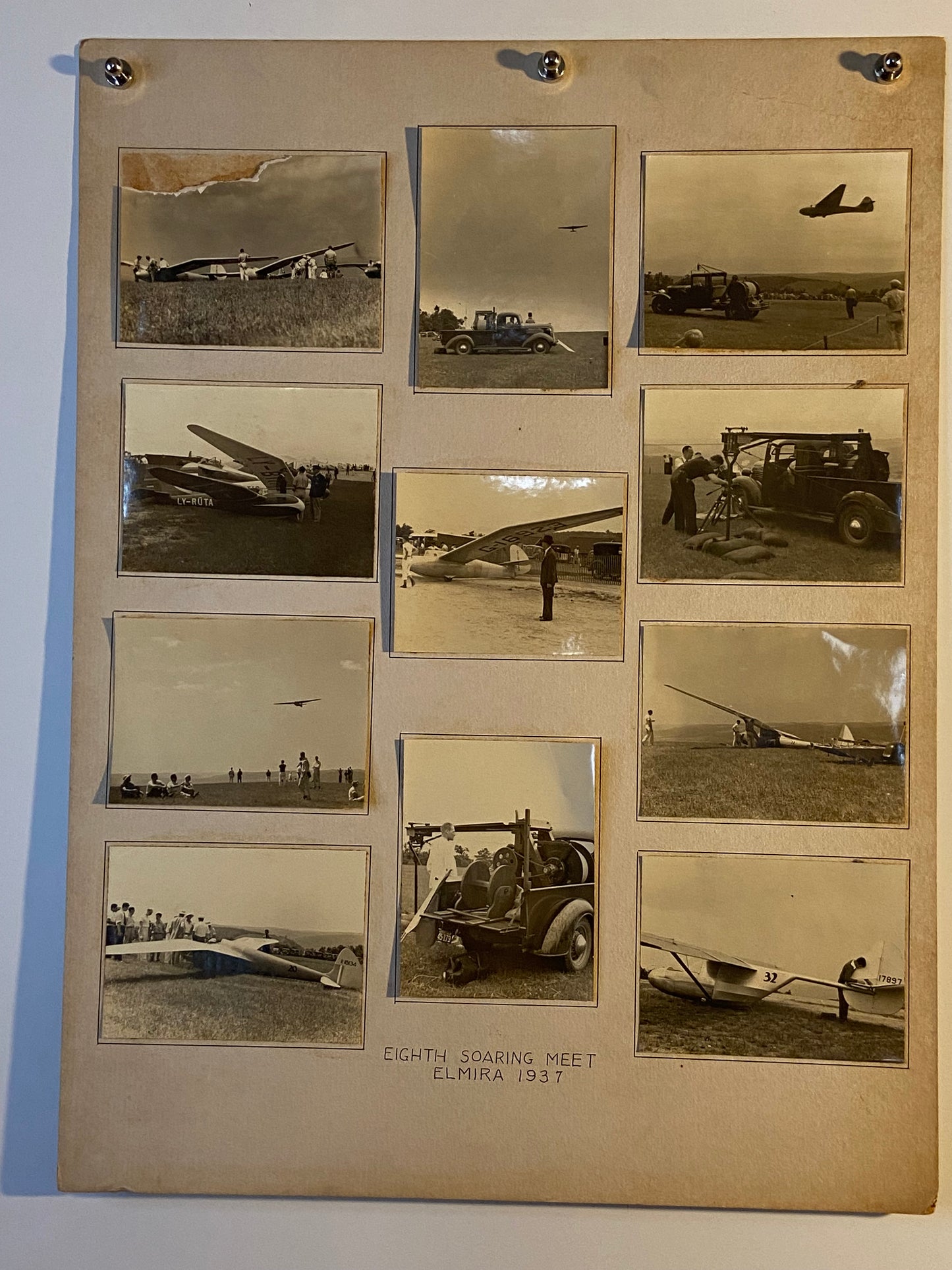 Collage of black-and-white photos from the 1937 Elmira Soaring Meet (File: F11F11IMG_1727.JPG)
