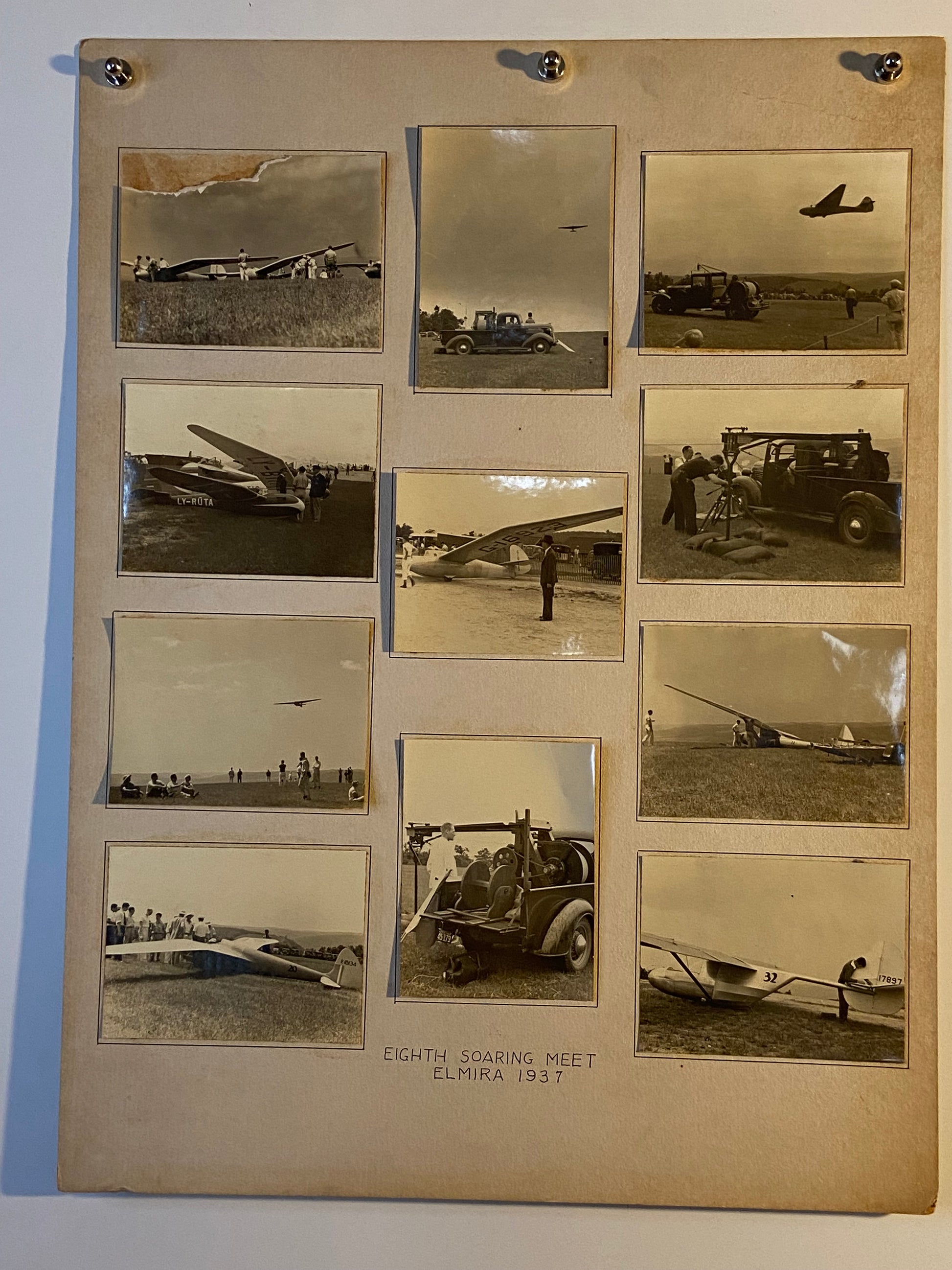 Collage of black-and-white photos from the 1937 Elmira Soaring Meet (File: F11F11IMG_1727.JPG)