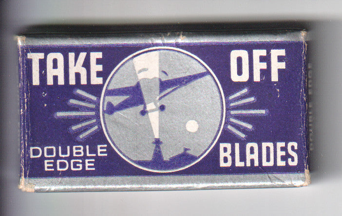 Vintage "Take Off Blades" razor blade packaging with aviation graphics - Image: 2025-04-12-0026