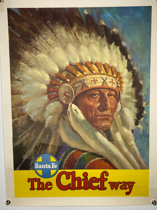 Vintage Santa Fe poster featuring a Native American chief. - File: IMG_1674.JPG