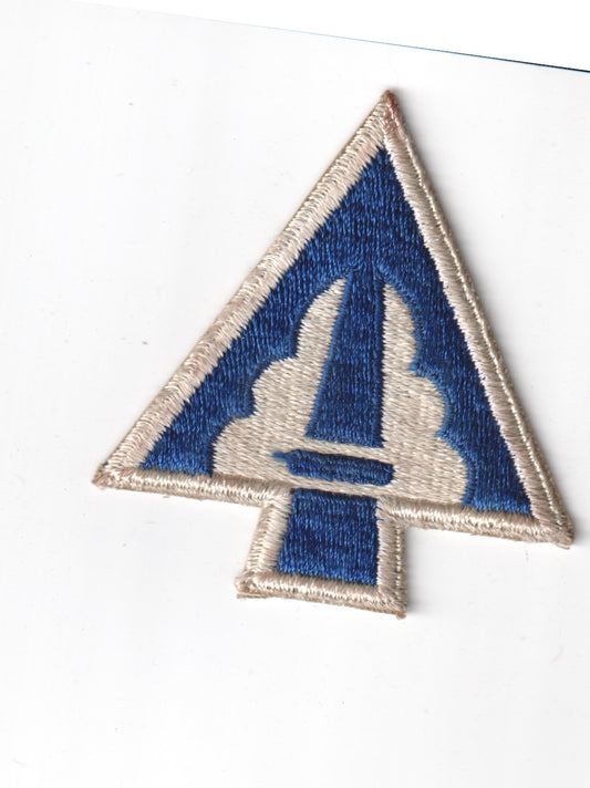 Vintage embroidered military patch with a blue arrow design - File: 2025-05-13-0006.jpg