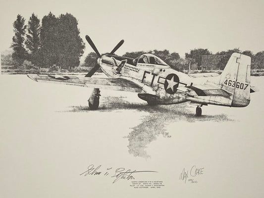 Black-and-white print of a P-51D Mustang aircraft by Max Crace (File: F3F3IMG_1651.JPG)