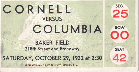 Vintage 1932 football ticket for Cornell versus Columbia at Baker Field. - Image: 2025-04-18-0064