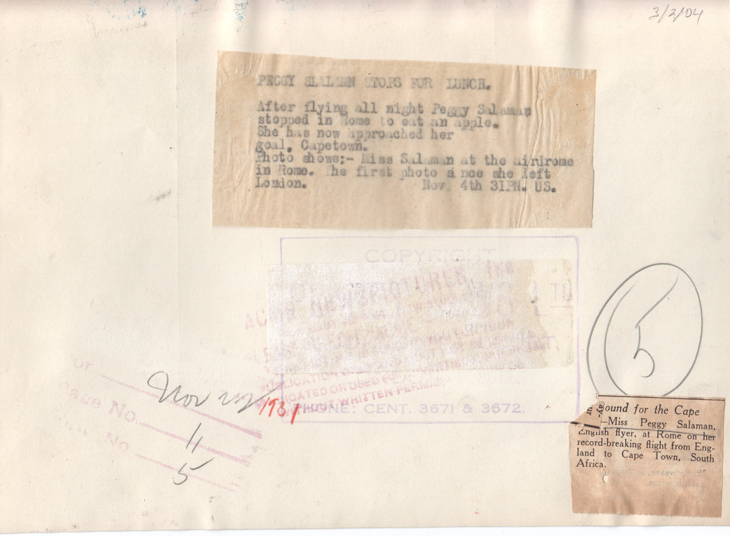 Alternate view of Vintage Black and White Photograph of a Female Aviator by a Classic Aircraft 'Good H' - Image: Folder12-12