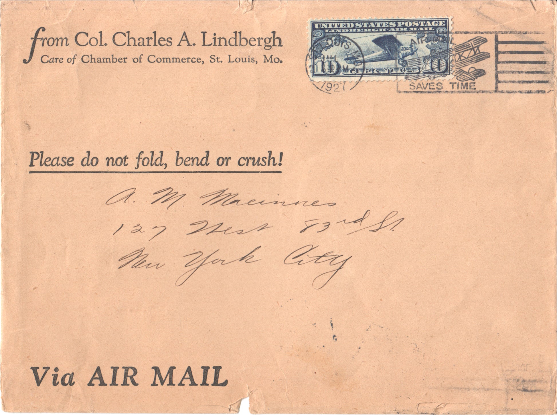 Alternate view of Vintage Charles Lindbergh Autographed Photograph with "Spirit of St. Louis" in Historic Setting - Image: Folder6-9