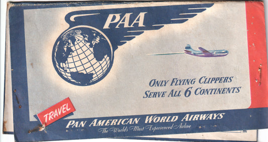 Vintage Pan American World Airways travel brochure featuring a globe and airplane design. - Image: 2025-04-15-0014